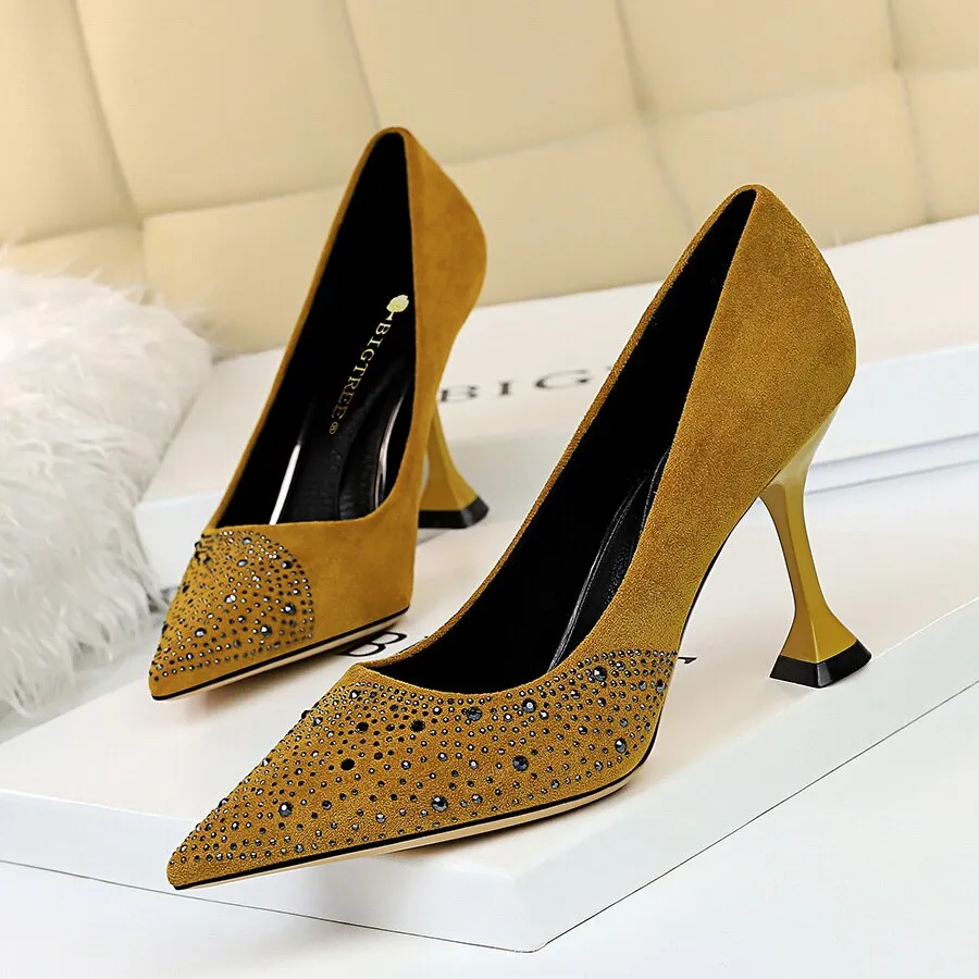 Women Rhinestone Design Pointed Toe Pumps