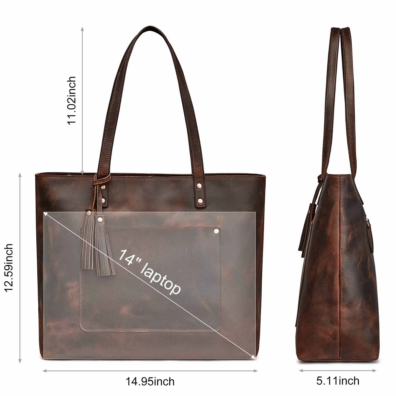 Women Vintage Genuine Leather Tote Shoulder Bag Handbag