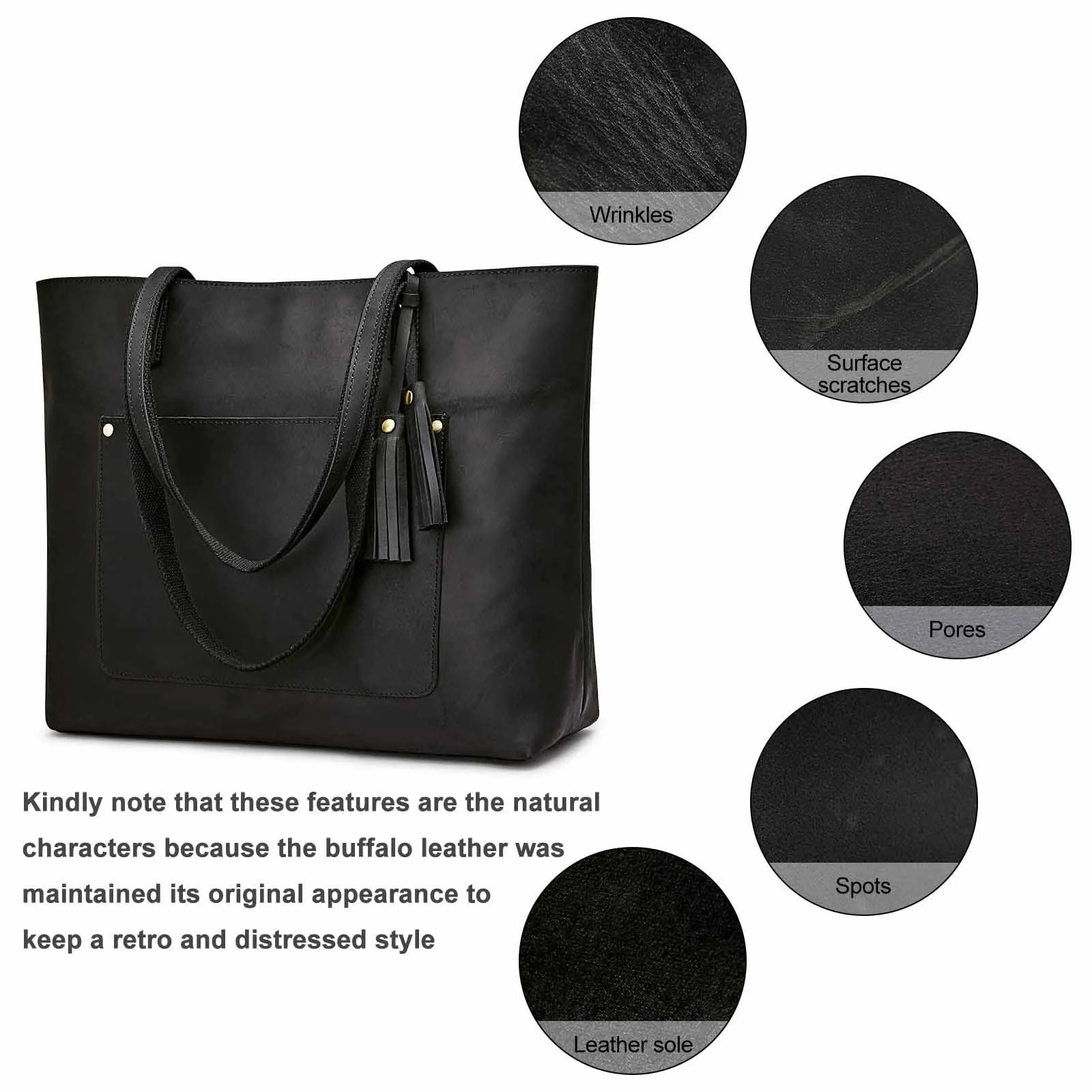 Women Vintage Genuine Leather Tote Shoulder Bag Handbag
