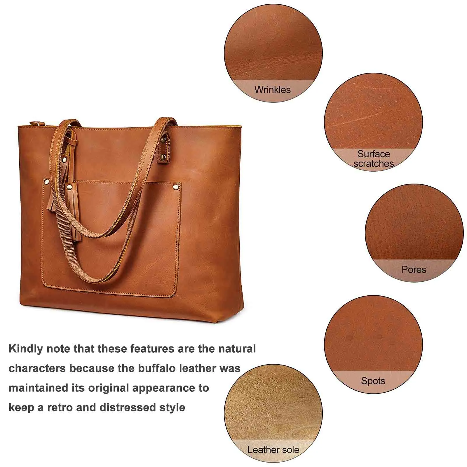 Women Vintage Genuine Leather Tote Shoulder Bag Handbag