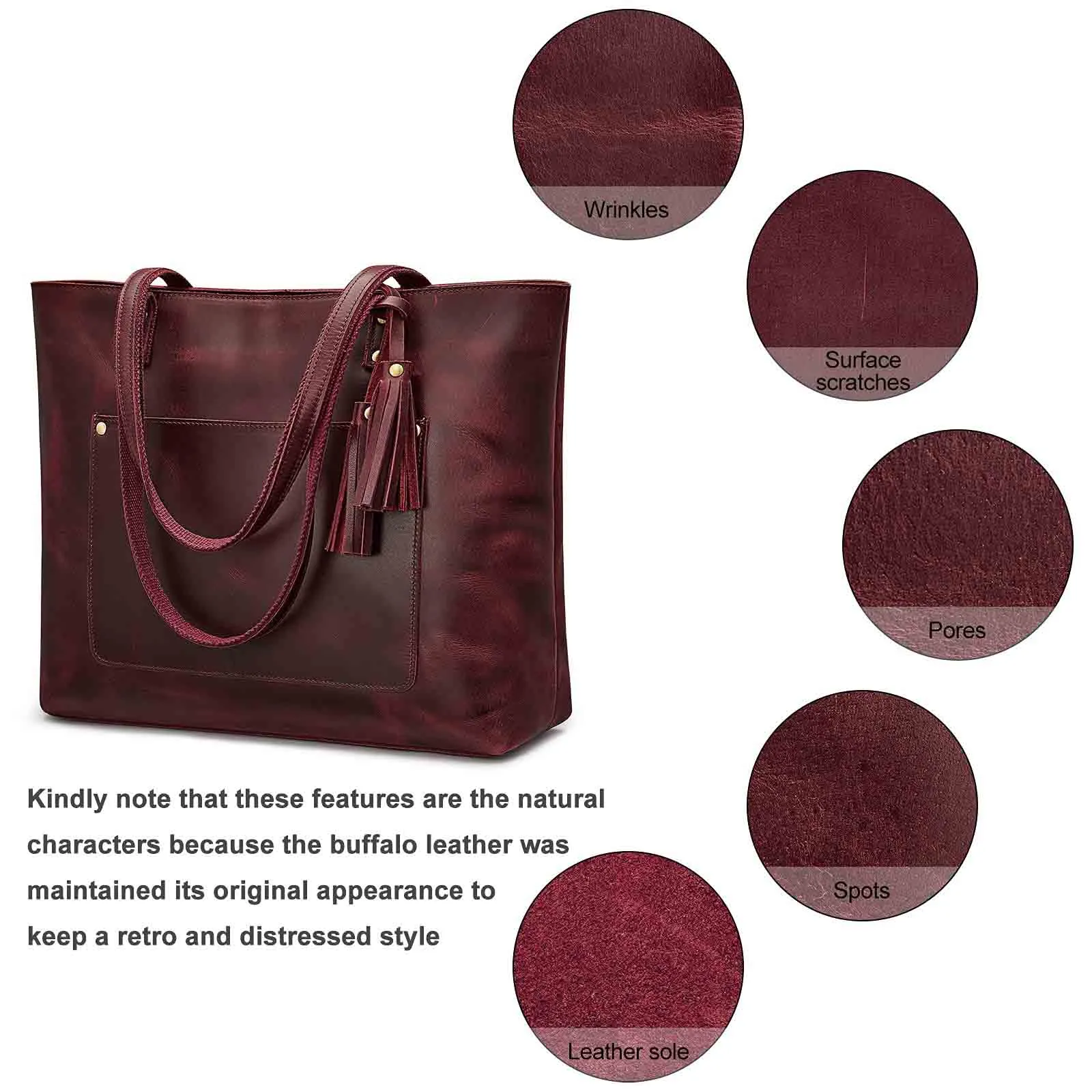 Women Vintage Genuine Leather Tote Shoulder Bag Handbag