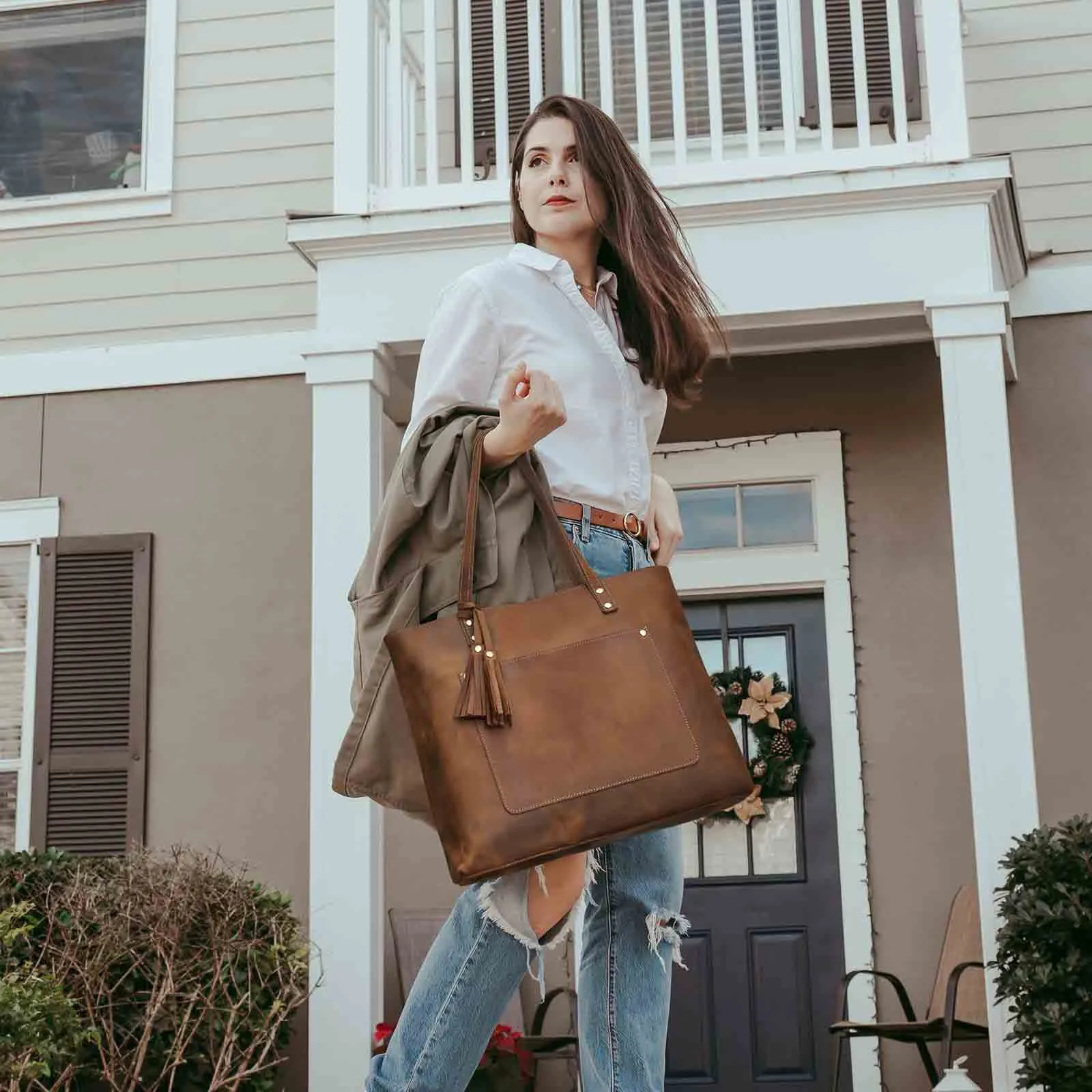 Women Vintage Genuine Leather Tote Shoulder Bag Handbag