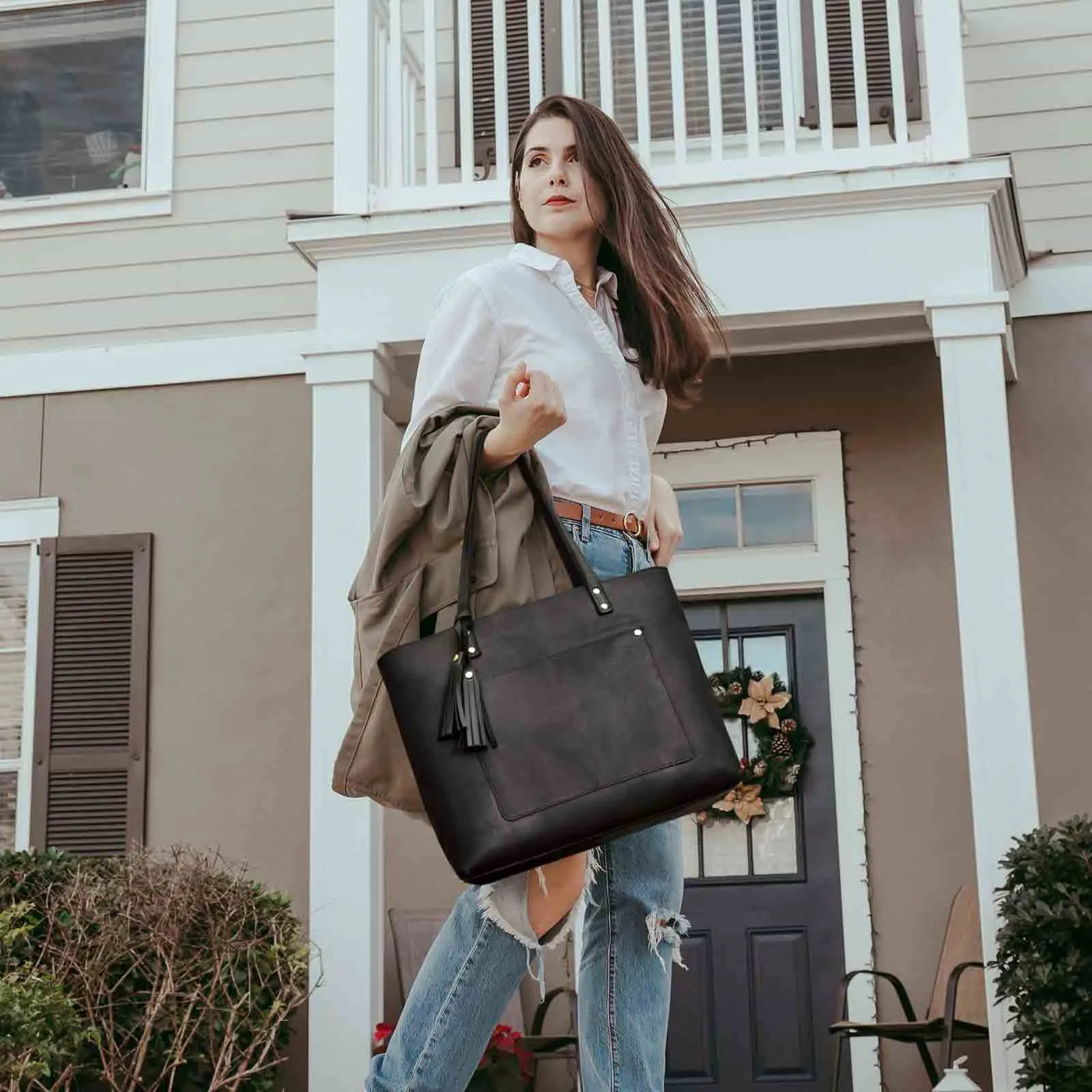 Women Vintage Genuine Leather Tote Shoulder Bag Handbag