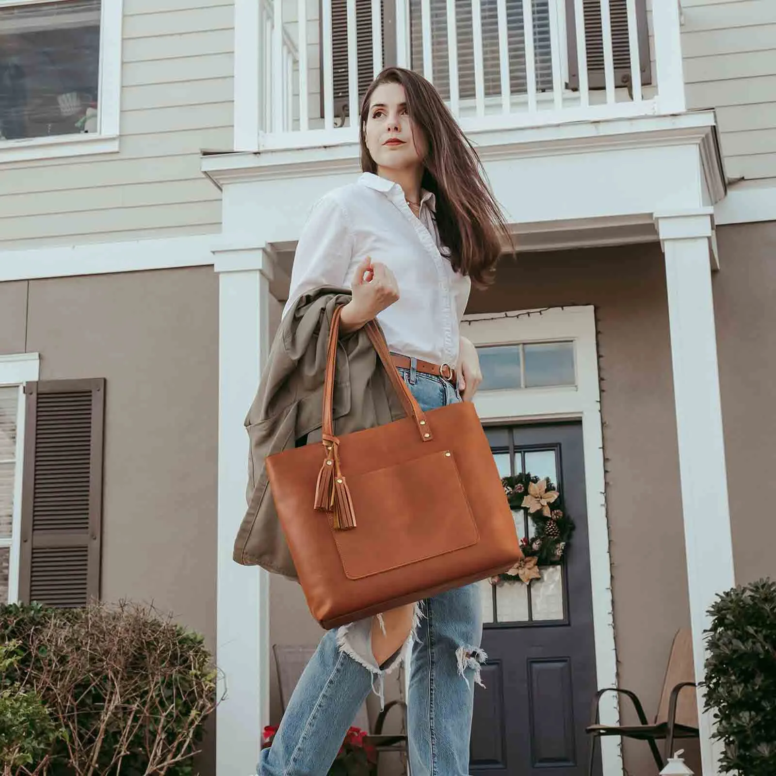 Women Vintage Genuine Leather Tote Shoulder Bag Handbag