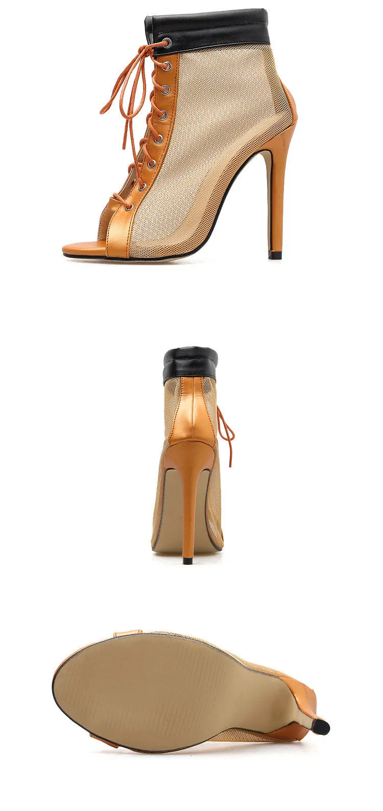 Women's Cool Boots Spring Mesh Hollow Super High Heel Shoes Roman Shoes