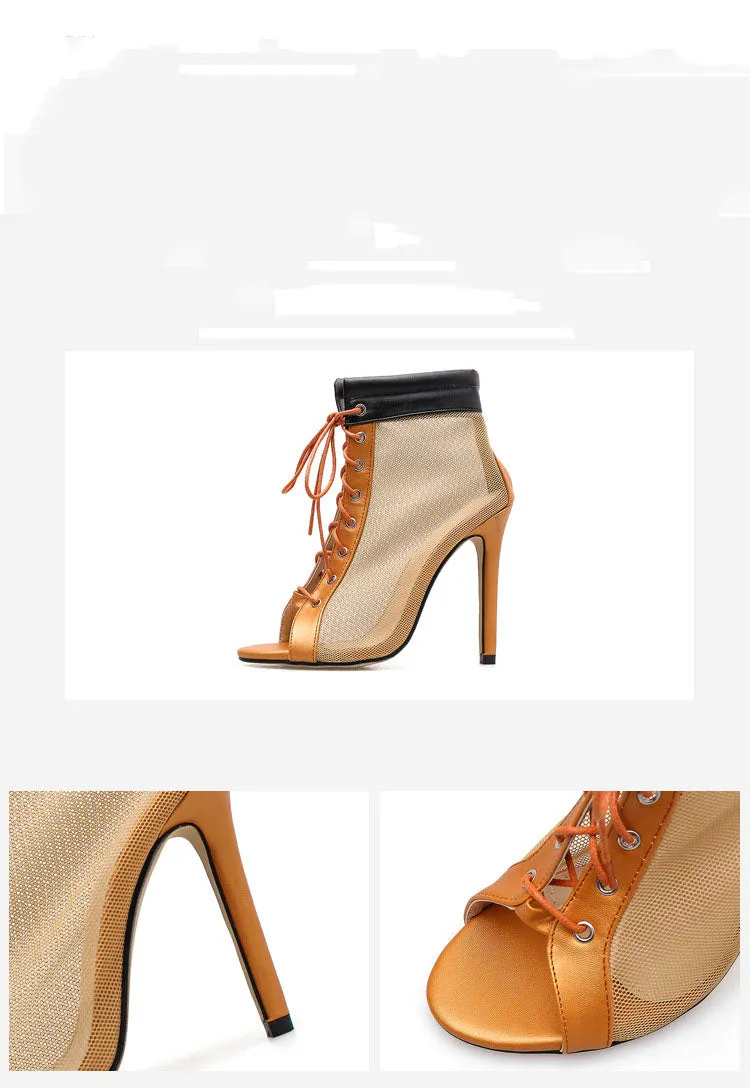 Women's Cool Boots Spring Mesh Hollow Super High Heel Shoes Roman Shoes
