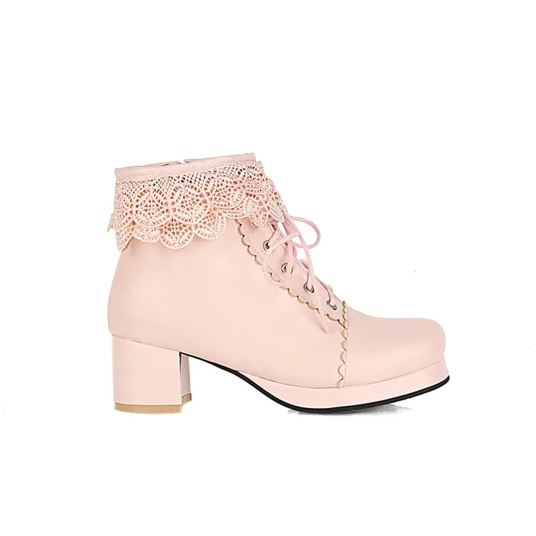 Women's  Lolita Lace High Heel Short Boots