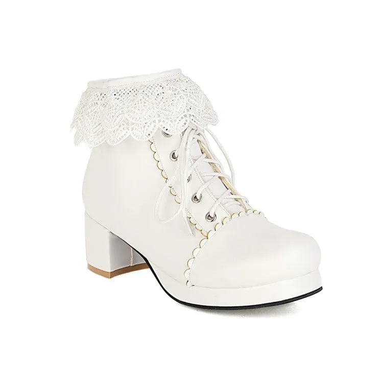Women's  Lolita Lace High Heel Short Boots