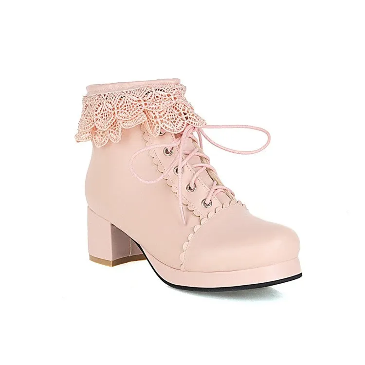 Women's  Lolita Lace High Heel Short Boots