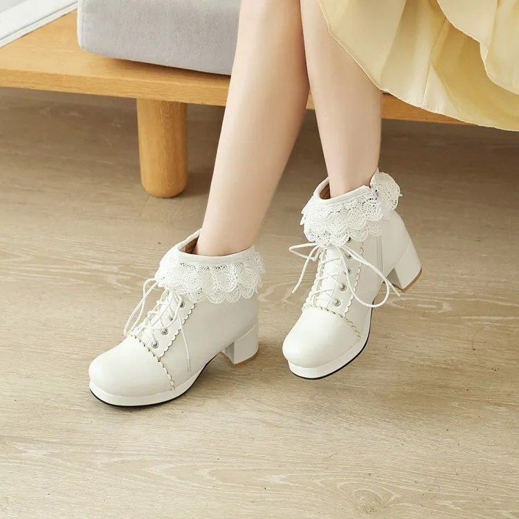 Women's  Lolita Lace High Heel Short Boots