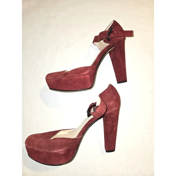 Womens Michael Kors Sierra Platform Heels Mary Jane Size 8 Suede Bordeaux/Red