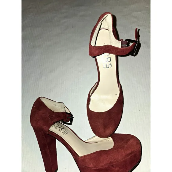 Womens Michael Kors Sierra Platform Heels Mary Jane Size 8 Suede Bordeaux/Red