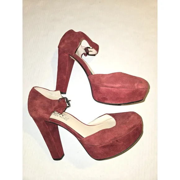 Womens Michael Kors Sierra Platform Heels Mary Jane Size 8 Suede Bordeaux/Red