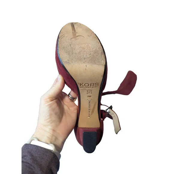 Womens Michael Kors Sierra Platform Heels Mary Jane Size 8 Suede Bordeaux/Red