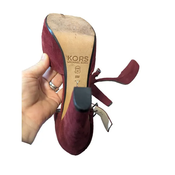Womens Michael Kors Sierra Platform Heels Mary Jane Size 8 Suede Bordeaux/Red