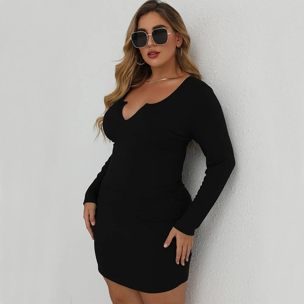 Women’s Plus Size Slim Waist Bodycon Mini Dress