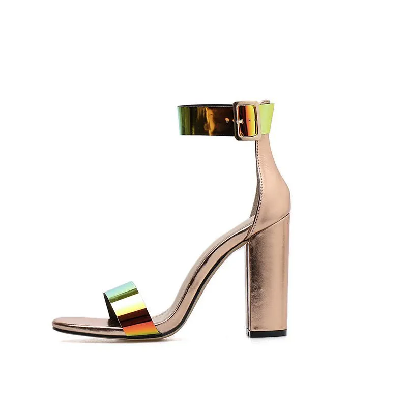 Women's Sandals Summer New Open Toe Word Sequins Thick Super High Heels