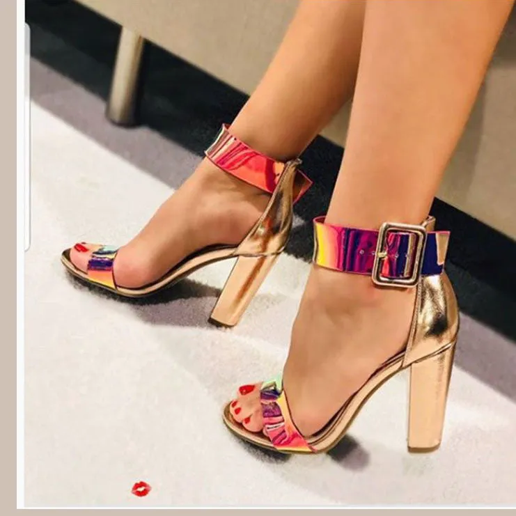 Women's Sandals Summer New Open Toe Word Sequins Thick Super High Heels
