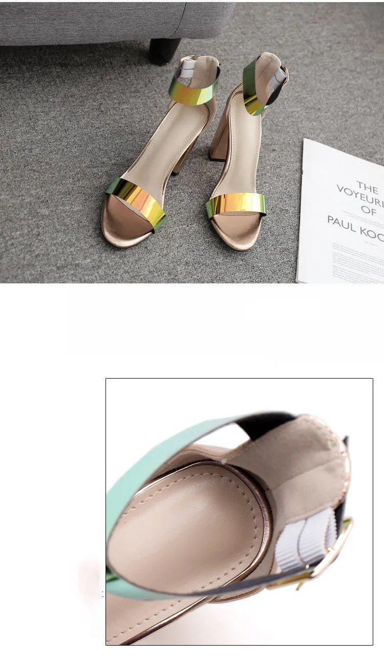 Women's Sandals Summer New Open Toe Word Sequins Thick Super High Heels