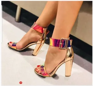 Women's Sandals Summer New Open Toe Word Sequins Thick Super High Heels