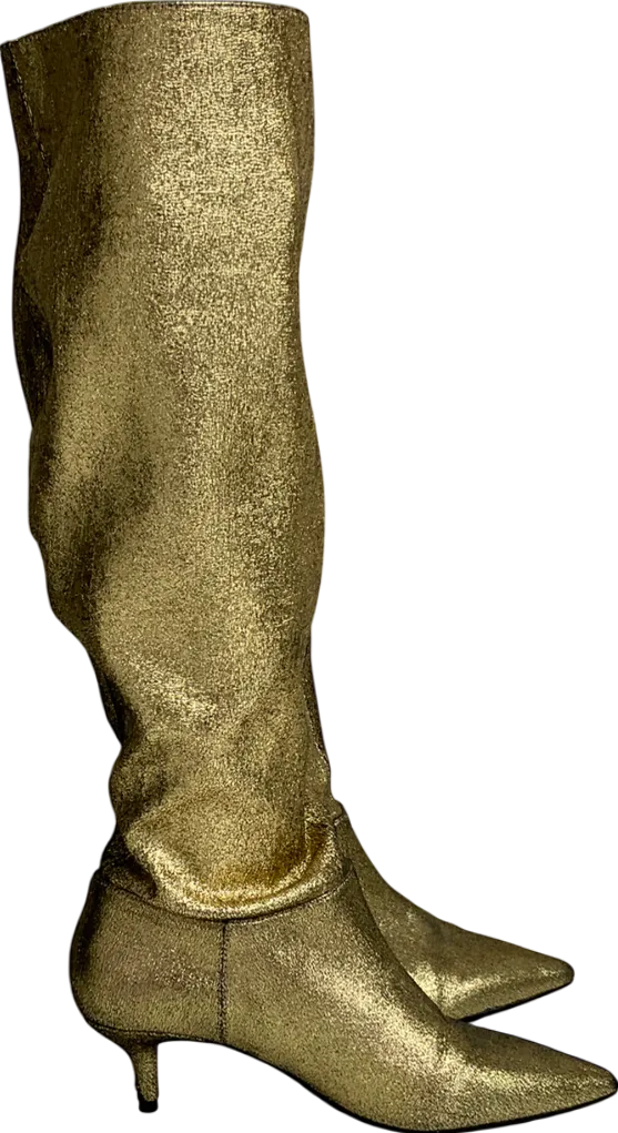 ZARA Metallic Kitten Heel Knee High Boots UK 5 EU 38 👠