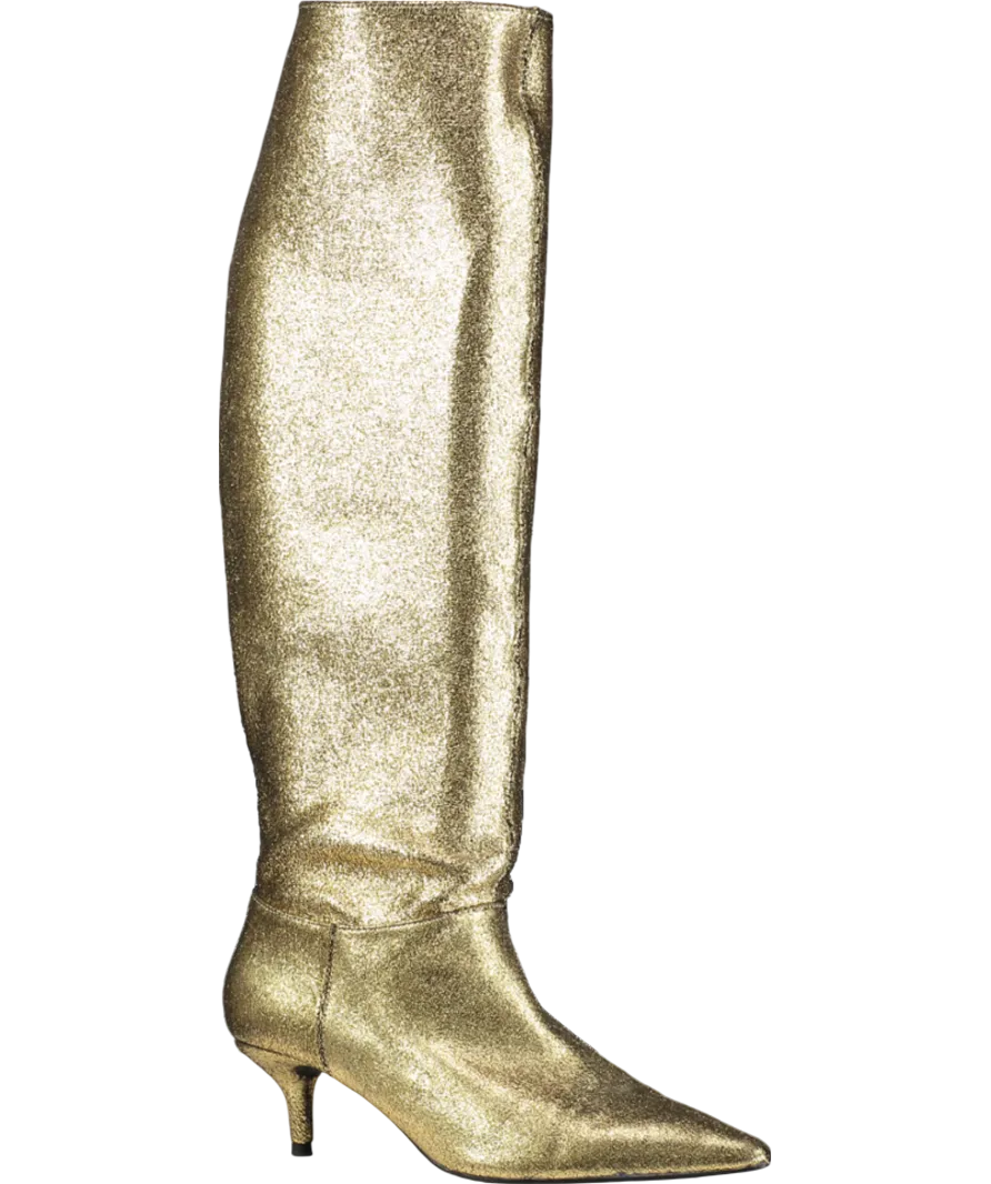 ZARA Metallic Kitten Heel Knee High Boots UK 5 EU 38 👠