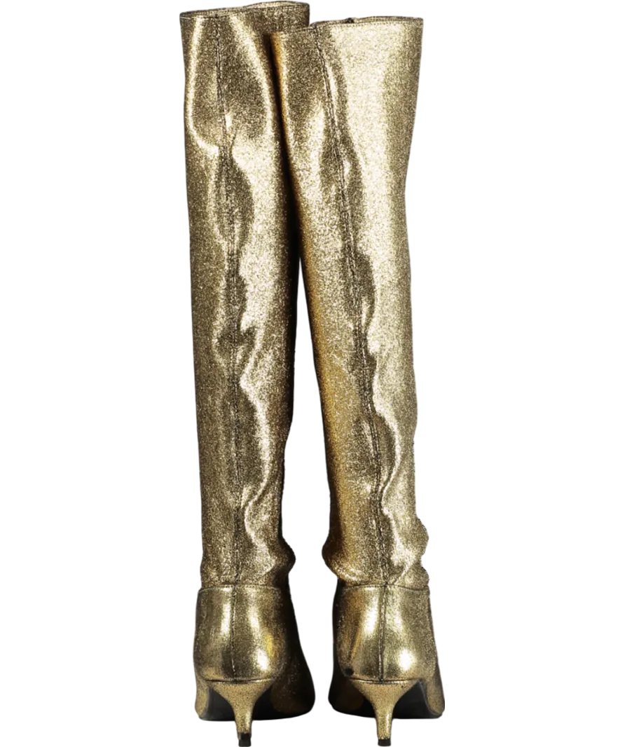 ZARA Metallic Kitten Heel Knee High Boots UK 5 EU 38 👠