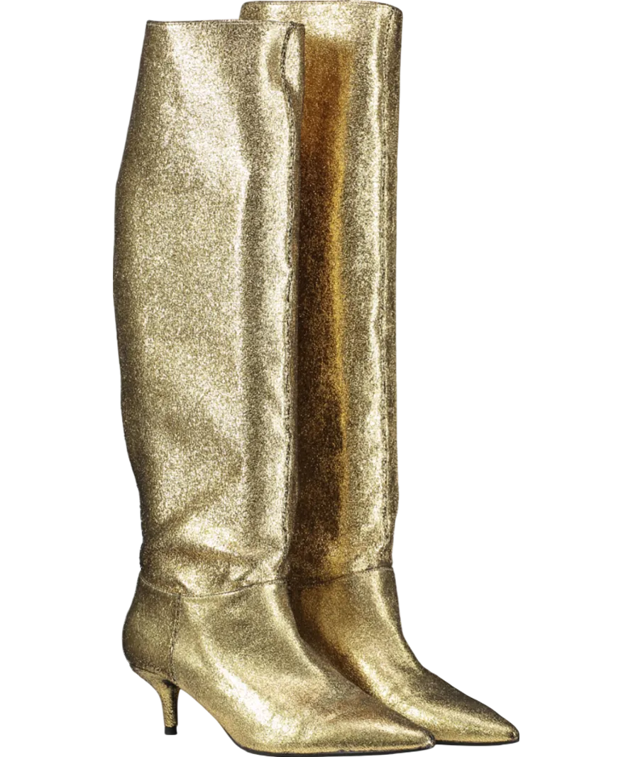 ZARA Metallic Kitten Heel Knee High Boots UK 5 EU 38 👠