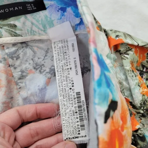 Zara women puff peplum pencil mini skirt Hawaiin floral print S
