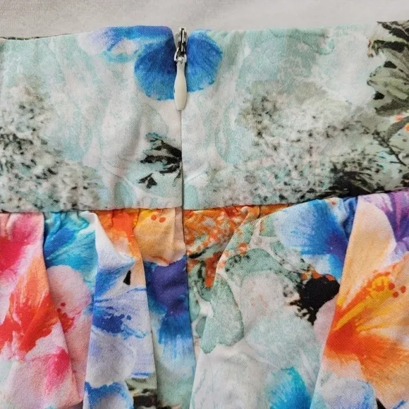 Zara women puff peplum pencil mini skirt Hawaiin floral print S